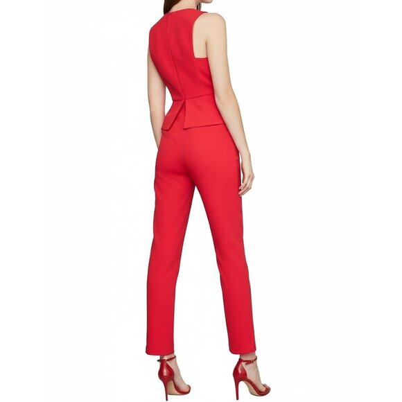 NWT BCBG MaxAzria Cerys in Lipstick Red Crepe Slim Leg Peplum Jumpsuit 4 x 31 - Picture 3 of 7